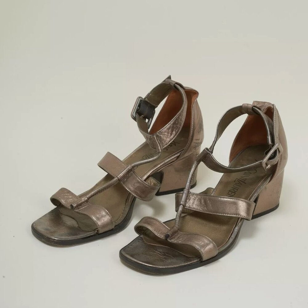 YVES SAINT LAURENT Vintage 1970s Metallic Strap Block Heels 5.5